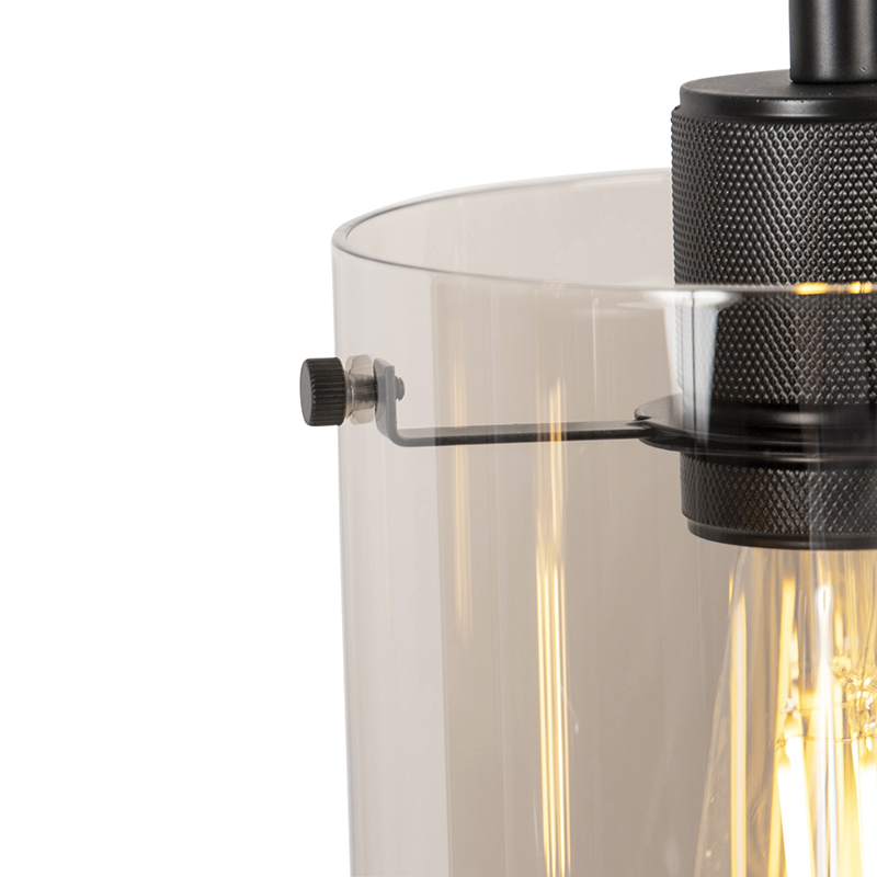 Lámpara colgante de diseño negra con cristal ahumado 4 luces - Dome