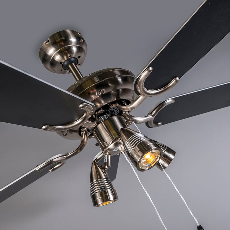 Ceiling Fan Steel 110cm 3-Lights with Pull Cord - Mistral
