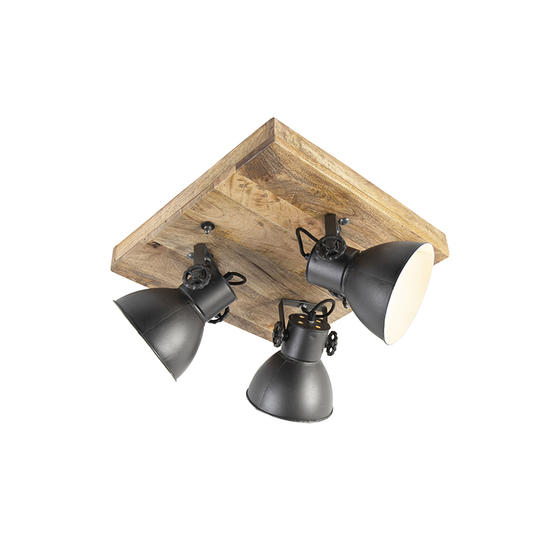Foco industrial gris oscuro con madera de mango 3 luces - Mangoes
