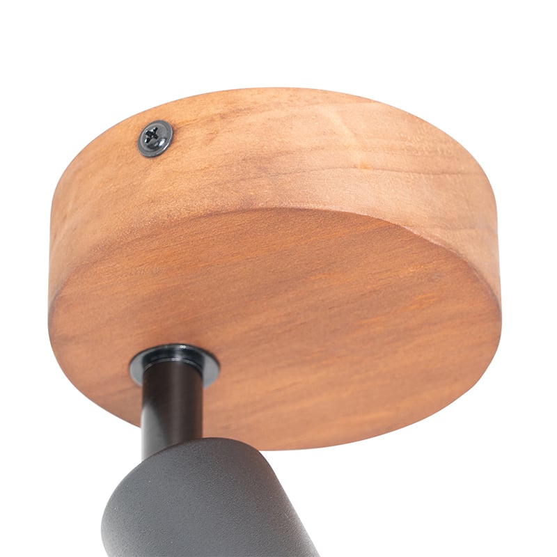 Foco industrial negro con madera - Kristina