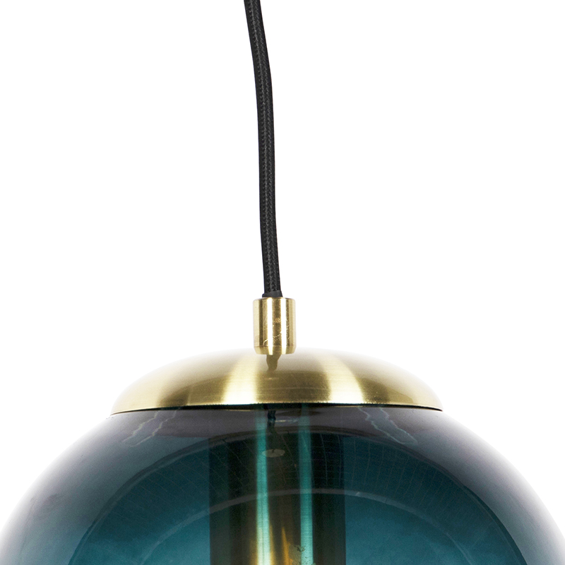 Lampada a sospensione Art Déco in ottone con vetro blu oceano 20 cm - Pallon