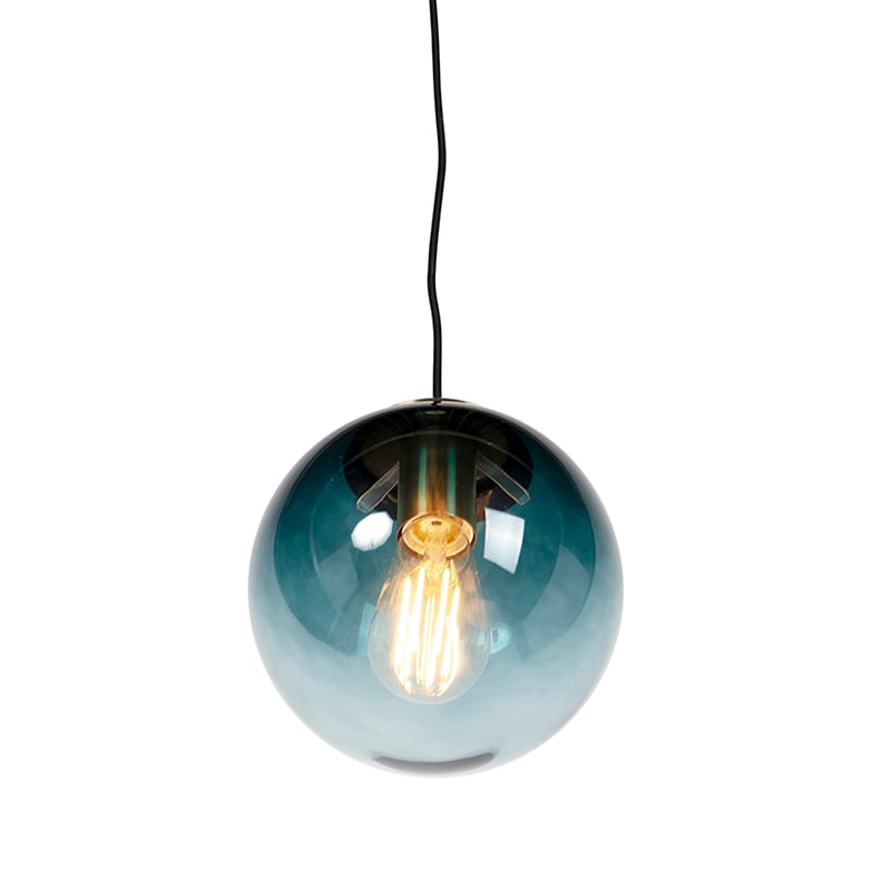 Lampada a sospensione Art Déco in ottone con vetro blu oceano 20 cm - Pallon