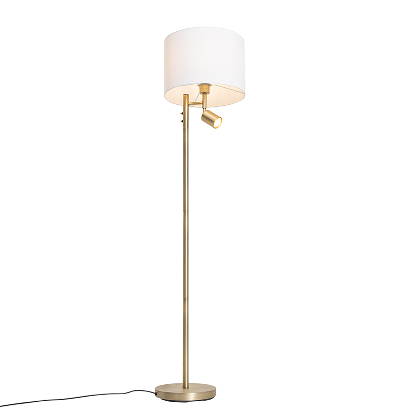 Bronze Floor Lamp with White Lampshade and Reading Light - Jelena