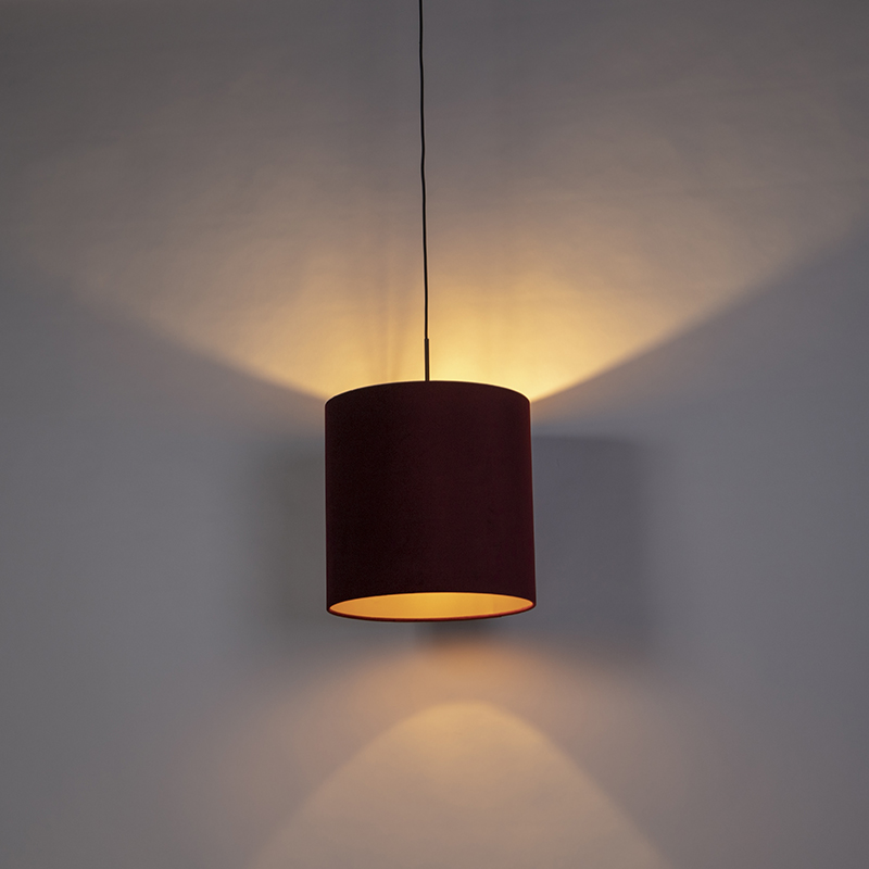 Pendant Light with Velvet Shade Red with Gold 40 cm - Combi