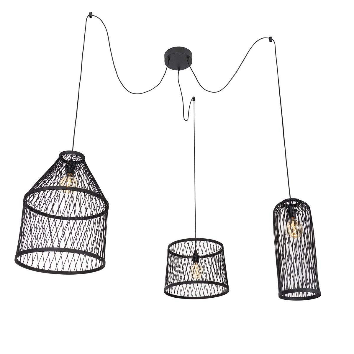 Rural outdoor hanging lamp black rattan 3light Calamus