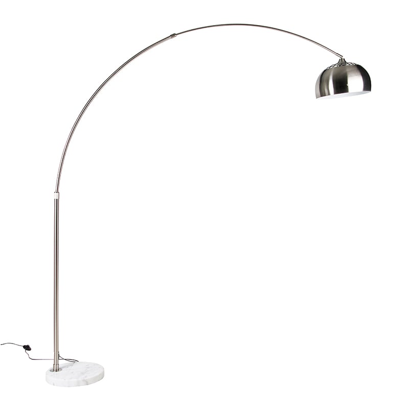 Lampada da terra ad arco in acciaio con base in marmo bianco e paralume in acciaio - Arc XXL