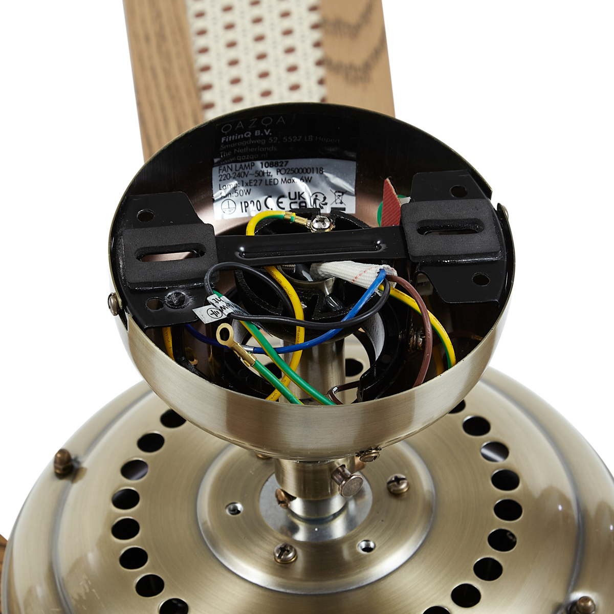 Ventilador de techo de latón con madera de 107,5 cm con interruptor de cadena - Mistral Karel