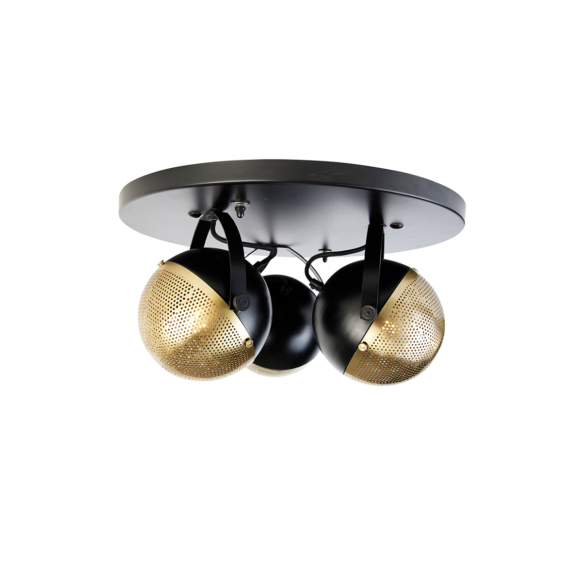 Faretto industriale nero con ottone 3 luci - Haicha