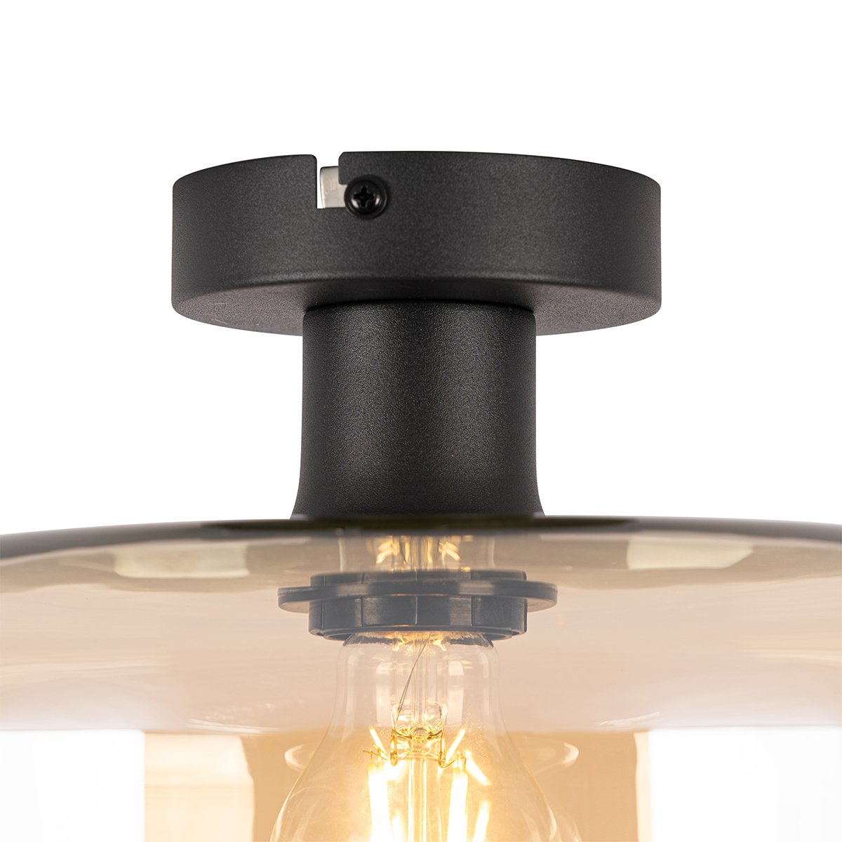 Art Deco Ceiling Light Black with Amber Glass - Bizle
