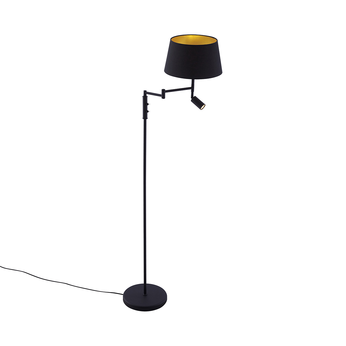 Lampada da terra nera con paralume nero e luce di lettura regolabile - Ladas