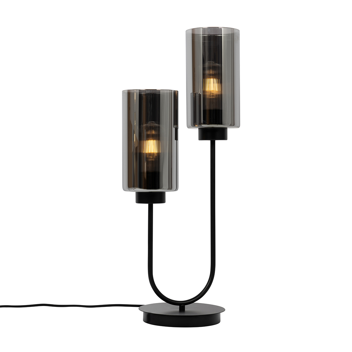 Lampada da tavolo Art Déco nera con vetro fumé 2 luci - Laura