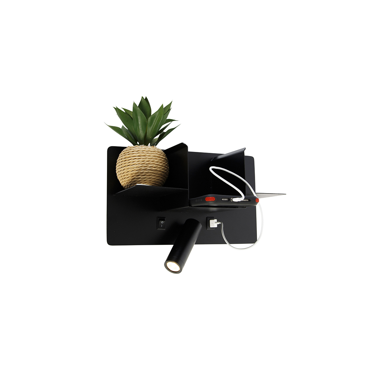 Applique moderna nera con LED e USB - Thijs