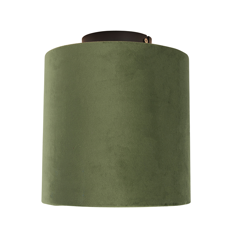 Deckenleuchte mit Samtschirm grün/gold 20 cm - Combi schwarz