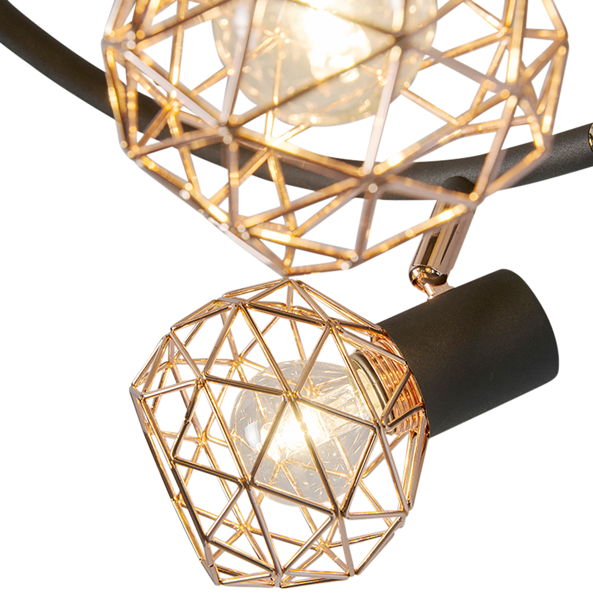 Faretto moderno nero con rame 3 luci - Mesh