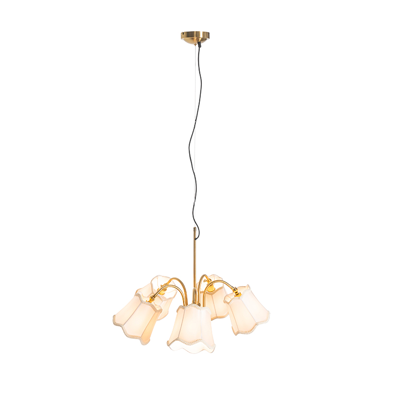 Suspension classique en laiton avec abat-jour blanc 5 lumières - Nona