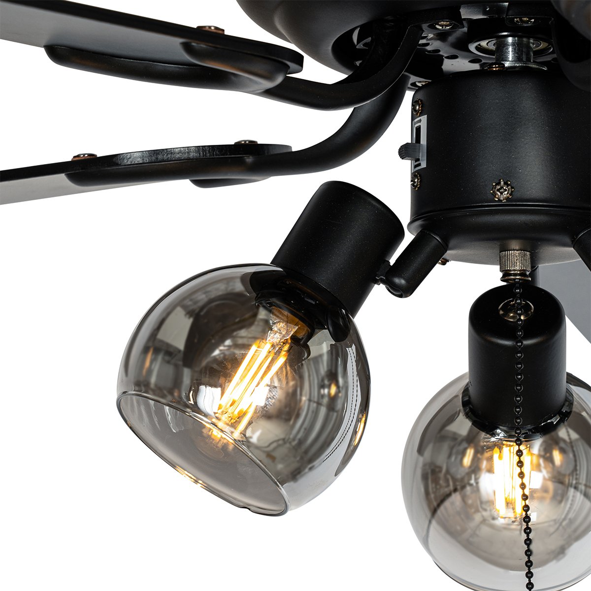 Ceiling Fan Black with Wood Print 107.5cm 3-Lights with Pull Switch - Mistral Vidro