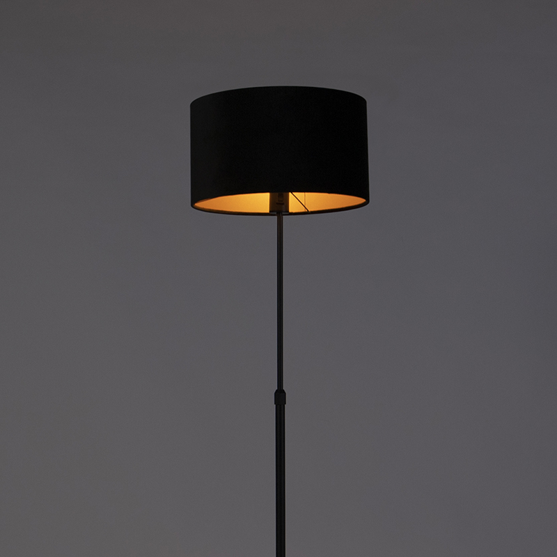 Floor Lamp Black with Velvet Lampshade Black with Gold 35 cm - Parte