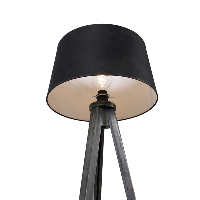 Treppiede nero paralume lino nero 45 cm - TRIPOD Classic