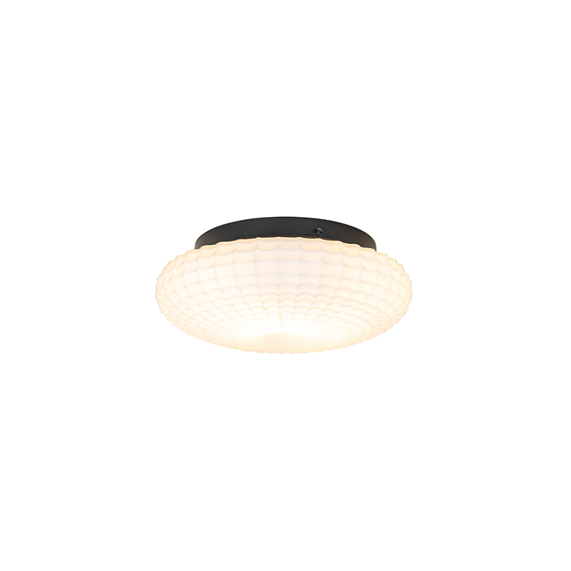Plafón clásico negro con vidrio opal 23 cm IP44 - Nohmi