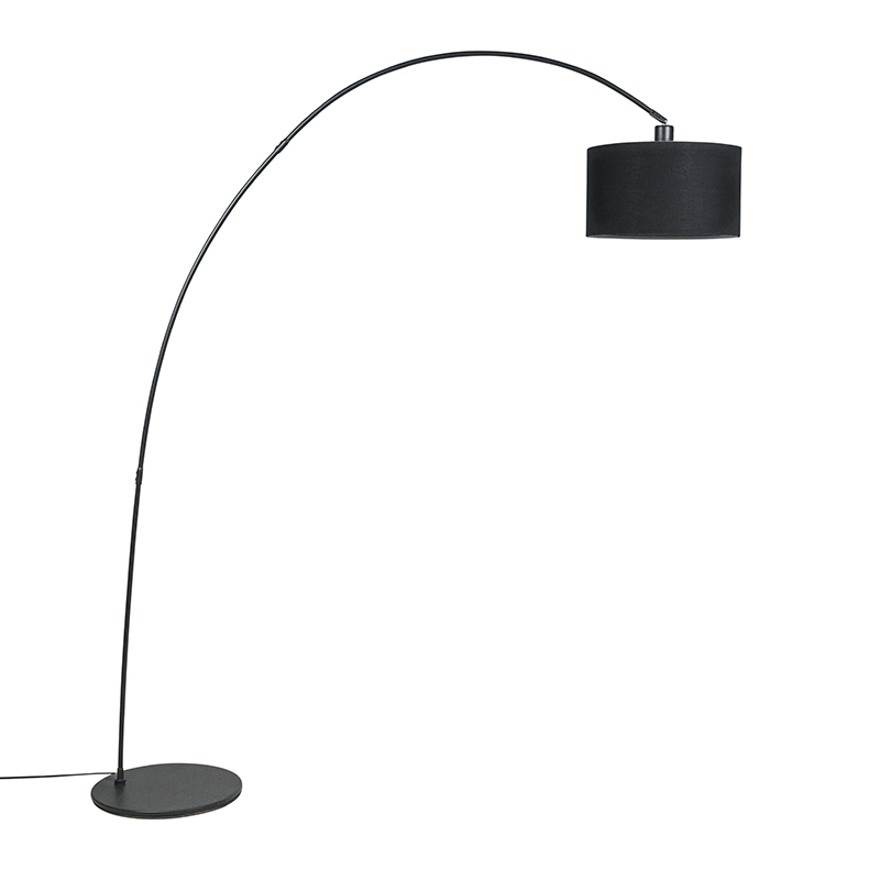Qazqa Lampada Da Terra Ad Arco Basic - LED Dimmerabile Con Telecomando, Nero, L 130 Cm, Per Soggiorno E Camera Da Letto