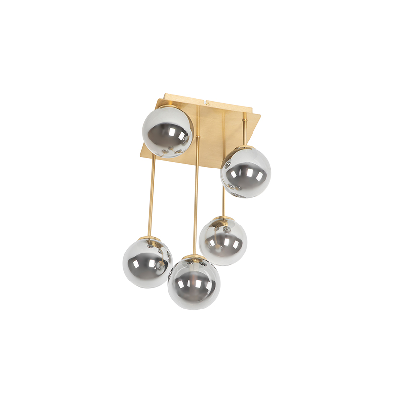 Modern Ceiling Light Gold 5-Light with Smoke Glass - Athens