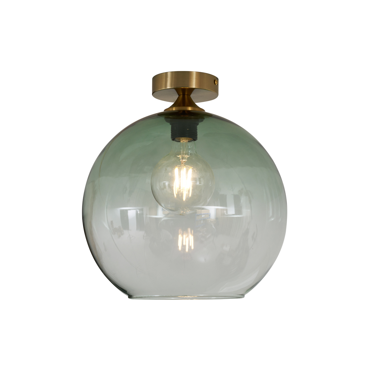 Lámpara de techo Art Déco de latón con cristal verde - Sandra