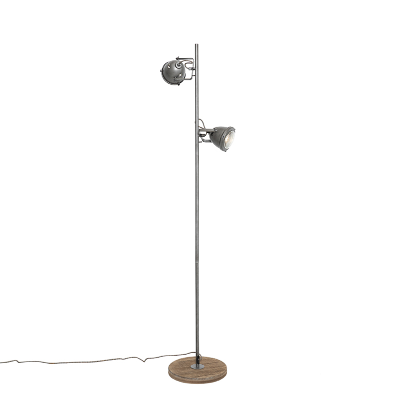 Lampadaire industriel en acier et bois 2 lumières - Emado