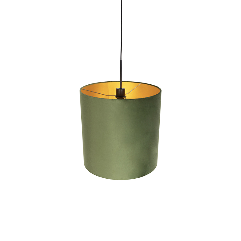 Hängelampe mit Veloursschirm grün mit Gold - Combi