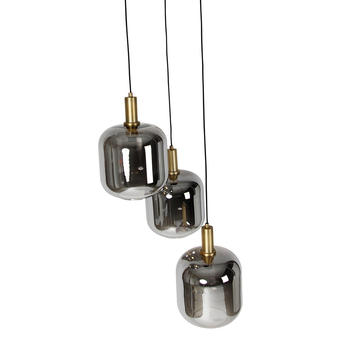 Qazqa Pendelleuchte Zuzanna – 3-flammig, Schwarz Mit Gold, Rauchglas, Dimmbar, Für E27 LED, Max. 60 Cm Durchmesser