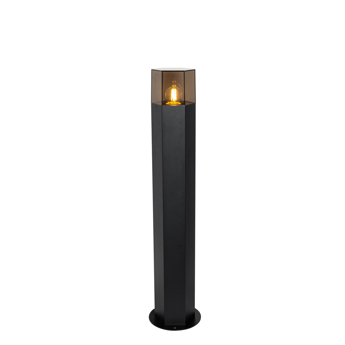 Lámpara de pie para exterior negra con pantalla de cristal ahumado hexagonal 70 cm - Denmark