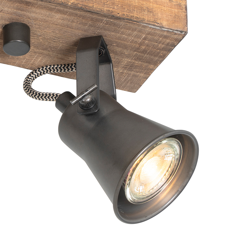 Spot encastré rustique noir avec bois 2 lumières orientables - Jelle