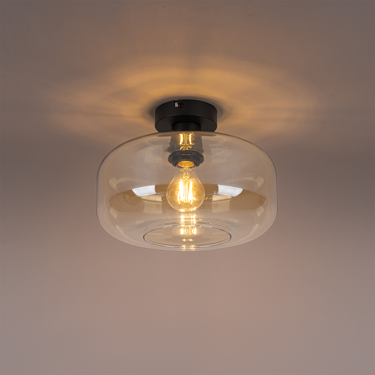 Art Deco Ceiling Light Black with Amber Glass - Bizle