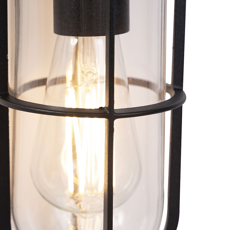 Country Wandleuchte schwarz mit Glas - Elza
