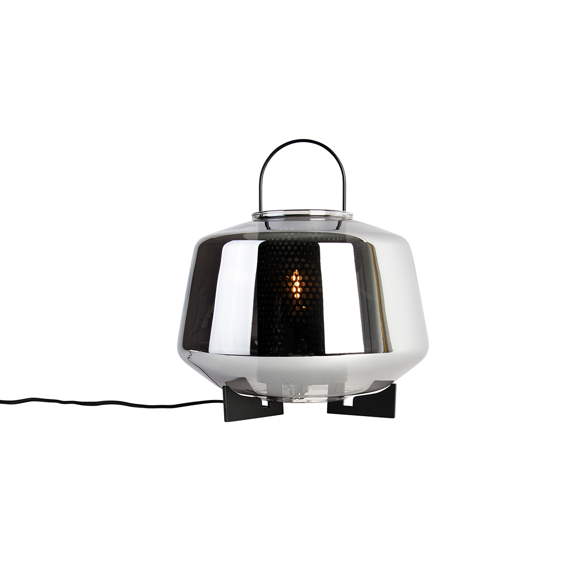Lampada da tavolo Art Déco nera con vetro fumé 30 cm - Kevin