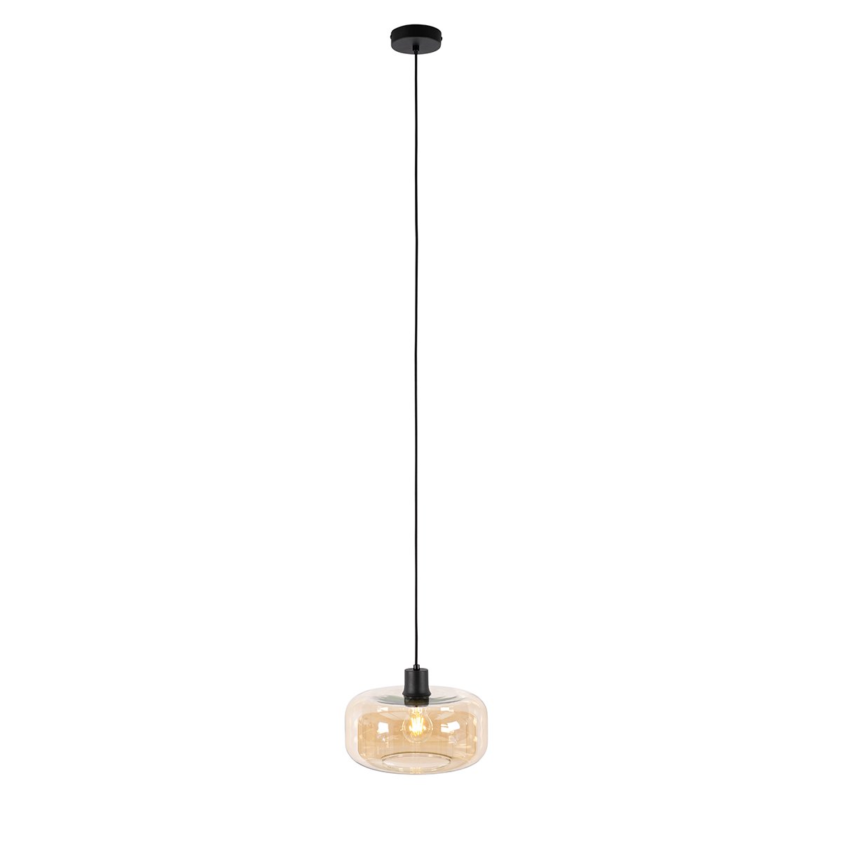 Art Deco Pendant Light Black with Amber Glass - Bizle