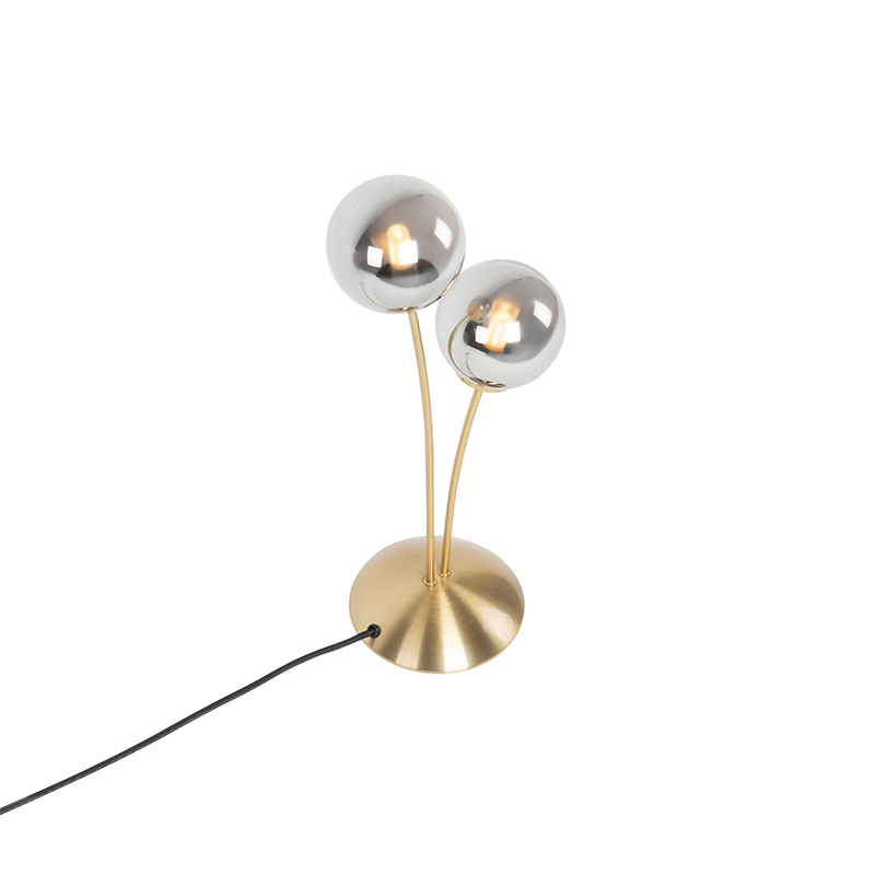 Modern Table Lamp Gold 2-Light with Smoke Glass - Athens