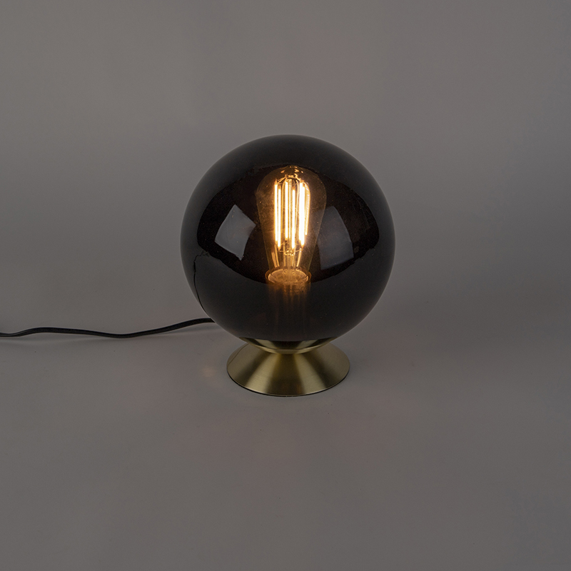 Art Deco Table Lamp Brass with Black Glass - Pallon