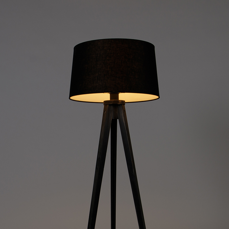Treppiede nero paralume lino nero 45 cm - TRIPOD Classic
