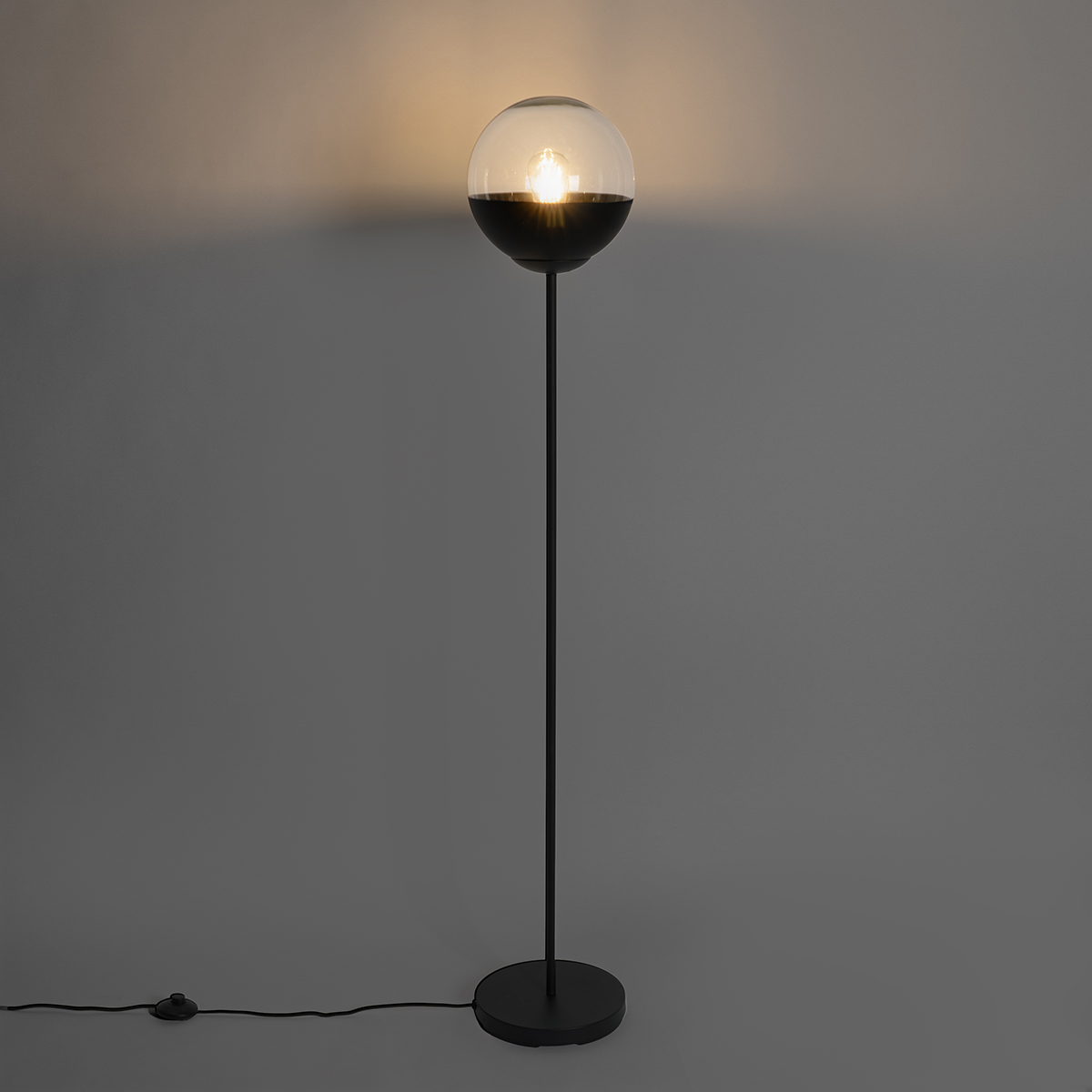 Lampadaire rétro noir avec verre clair - Eclipse