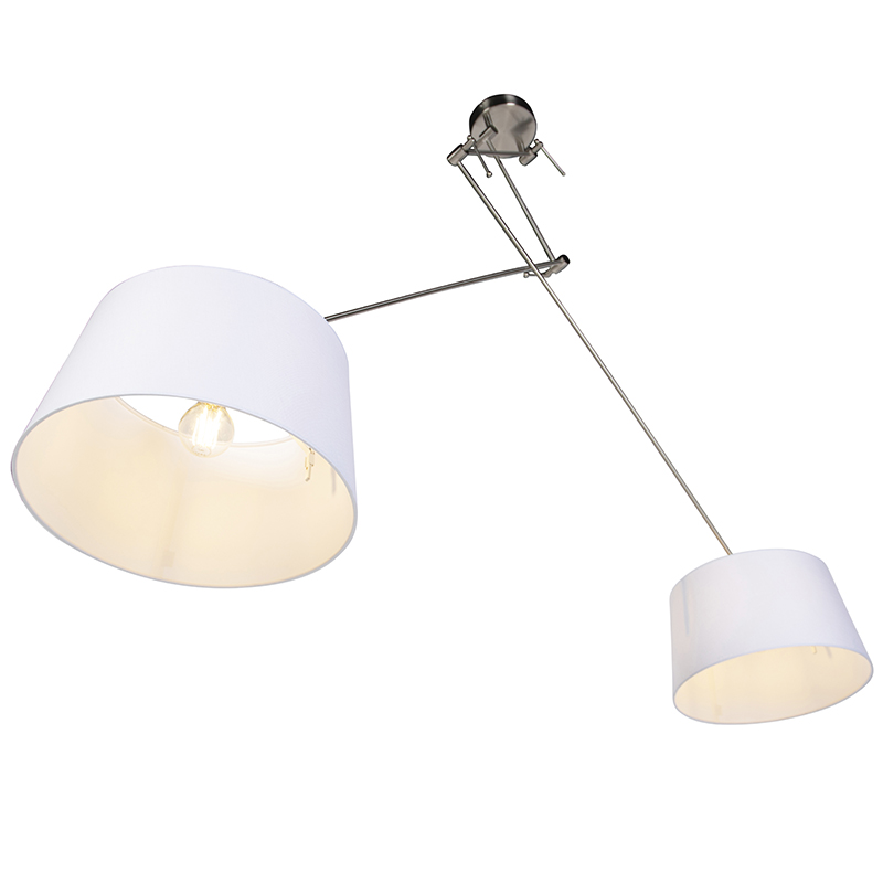 Lámpara colgante de acero con pantallas de lino blanco 35 cm 2 luces - Blitz