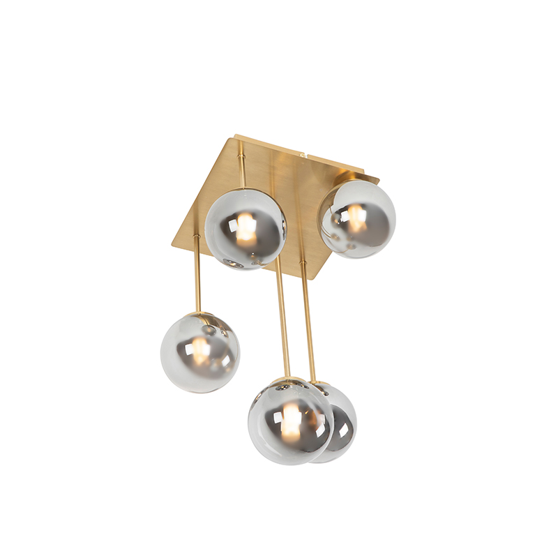Modern Ceiling Light Gold 5-Light with Smoke Glass - Athens