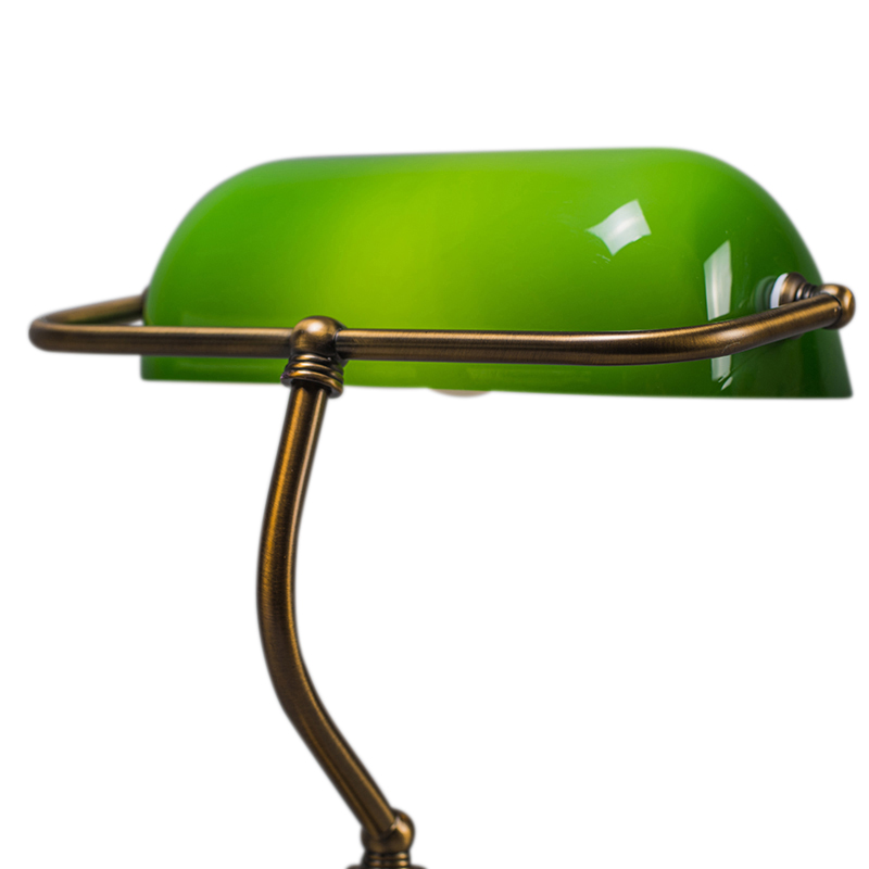 Lámpara de mesa clásica/lámpara de notario bronce con cristal verde - Banker