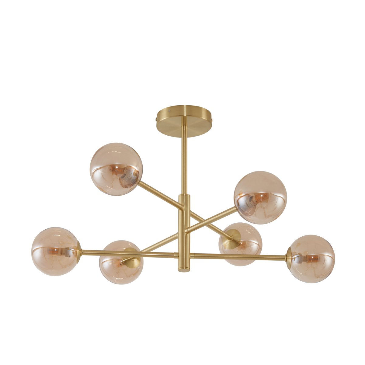 Modern Ceiling Lamp Brass with Amber Glass 6-Lights - Ryan