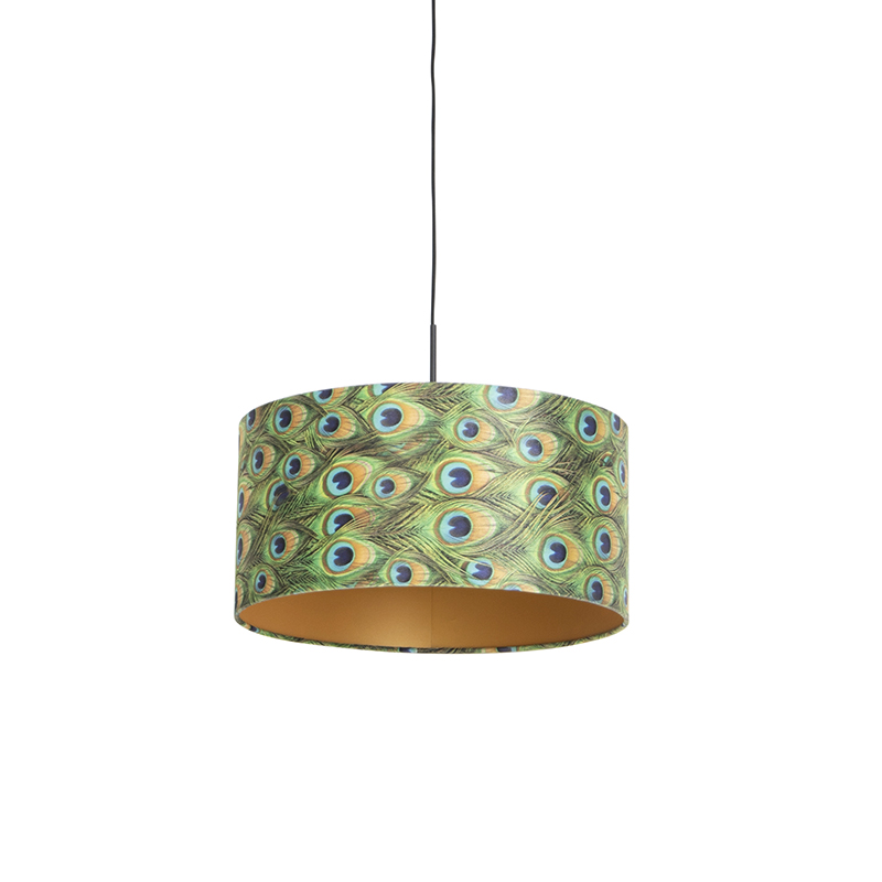 Pendant Light with Velvet Lampshade Peacock with Gold 50 cm - Combi