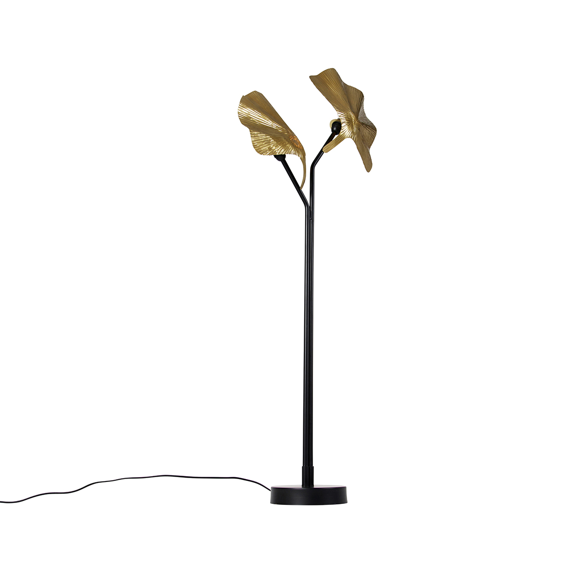 Oriental Floor Lamp Brass with Black 2-Light - Louka