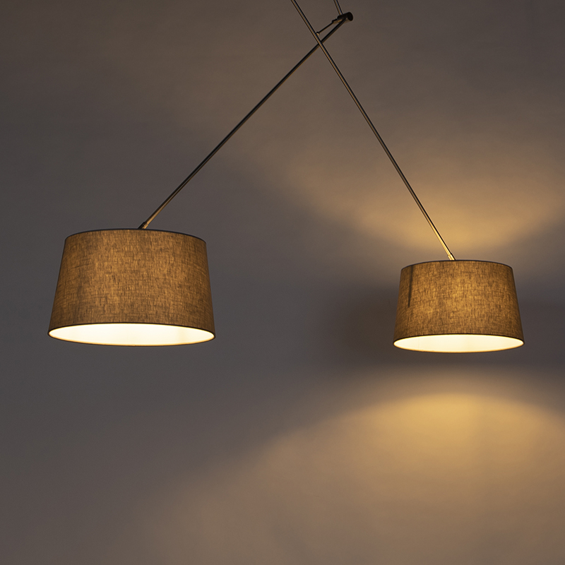 Hängelampe mit Leinenschirmen taupe 35 cm - Blitz II Stahl