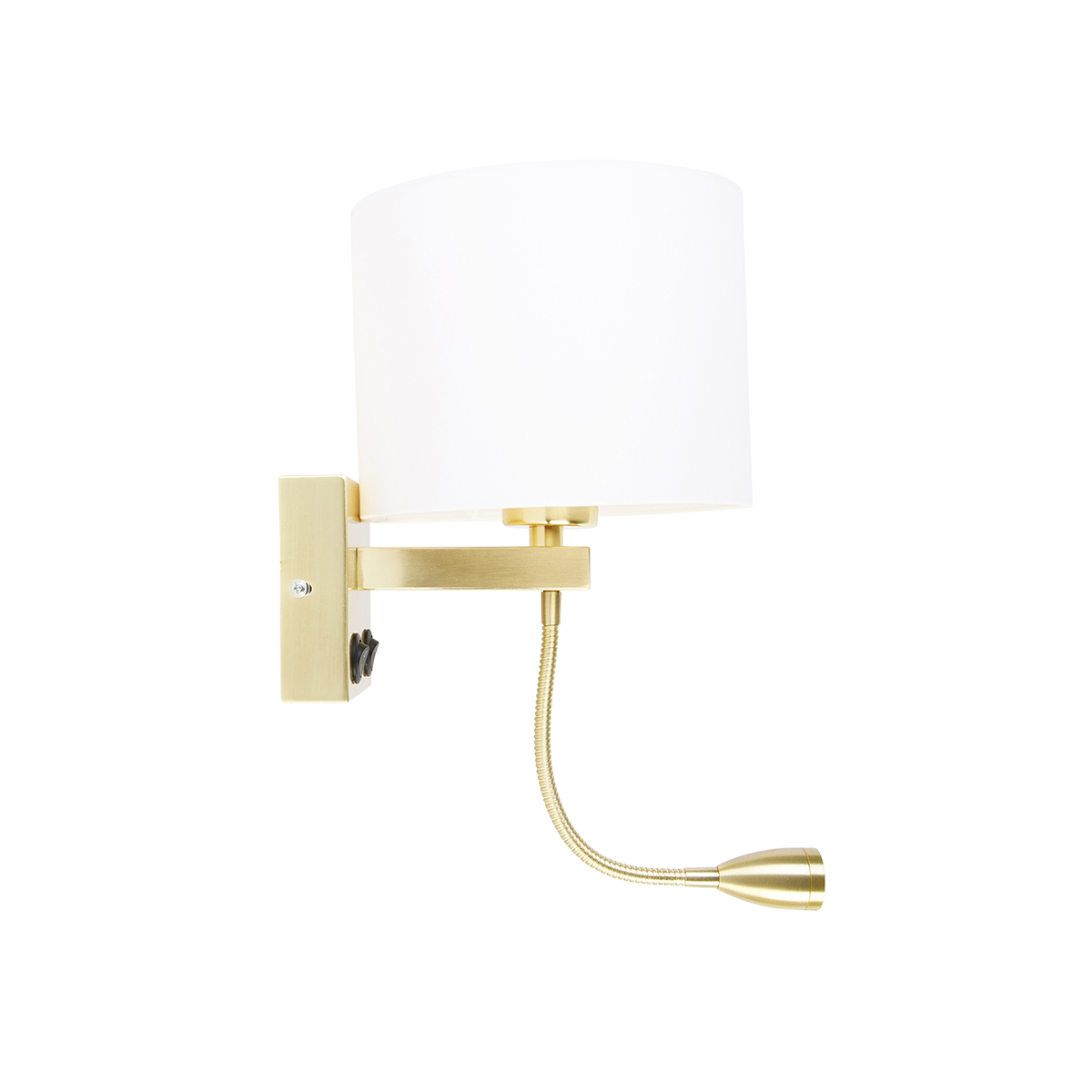 Applique da parete dorata con USB e paralume bianco 18 cm - Brescia Combi
