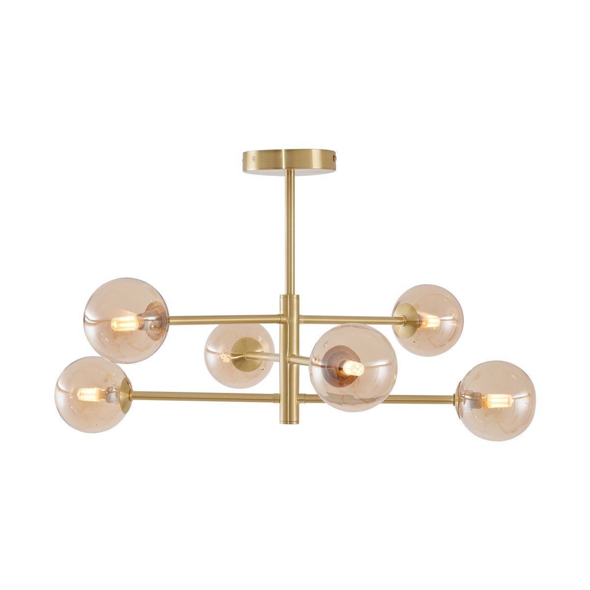 Modern Ceiling Lamp Brass with Amber Glass 6-Lights - Ryan