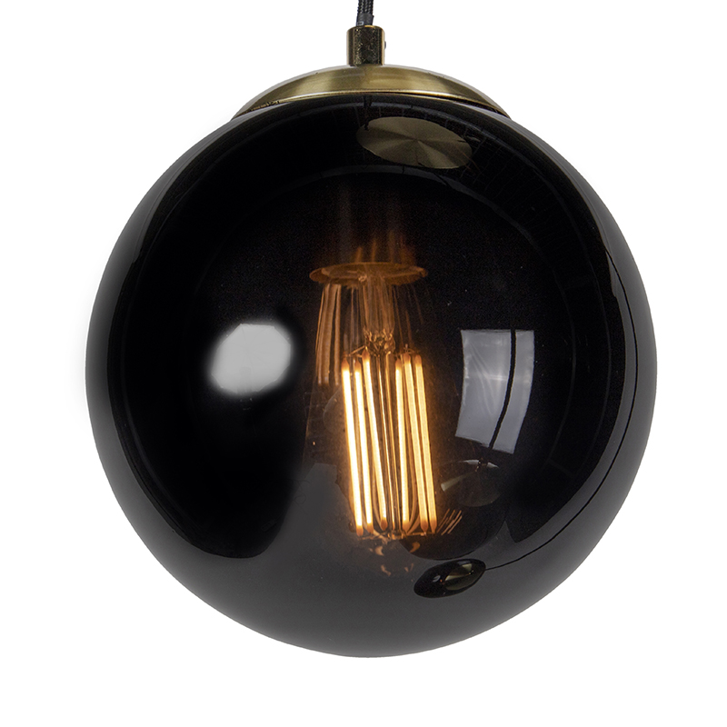 Art Deco Pendant Light Brass with Black Glass 3-Light - Pallon