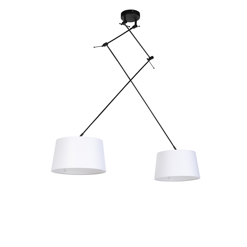 Hängelampe mit Leinenschirm weiß 35 cm - Blitz II schwarz